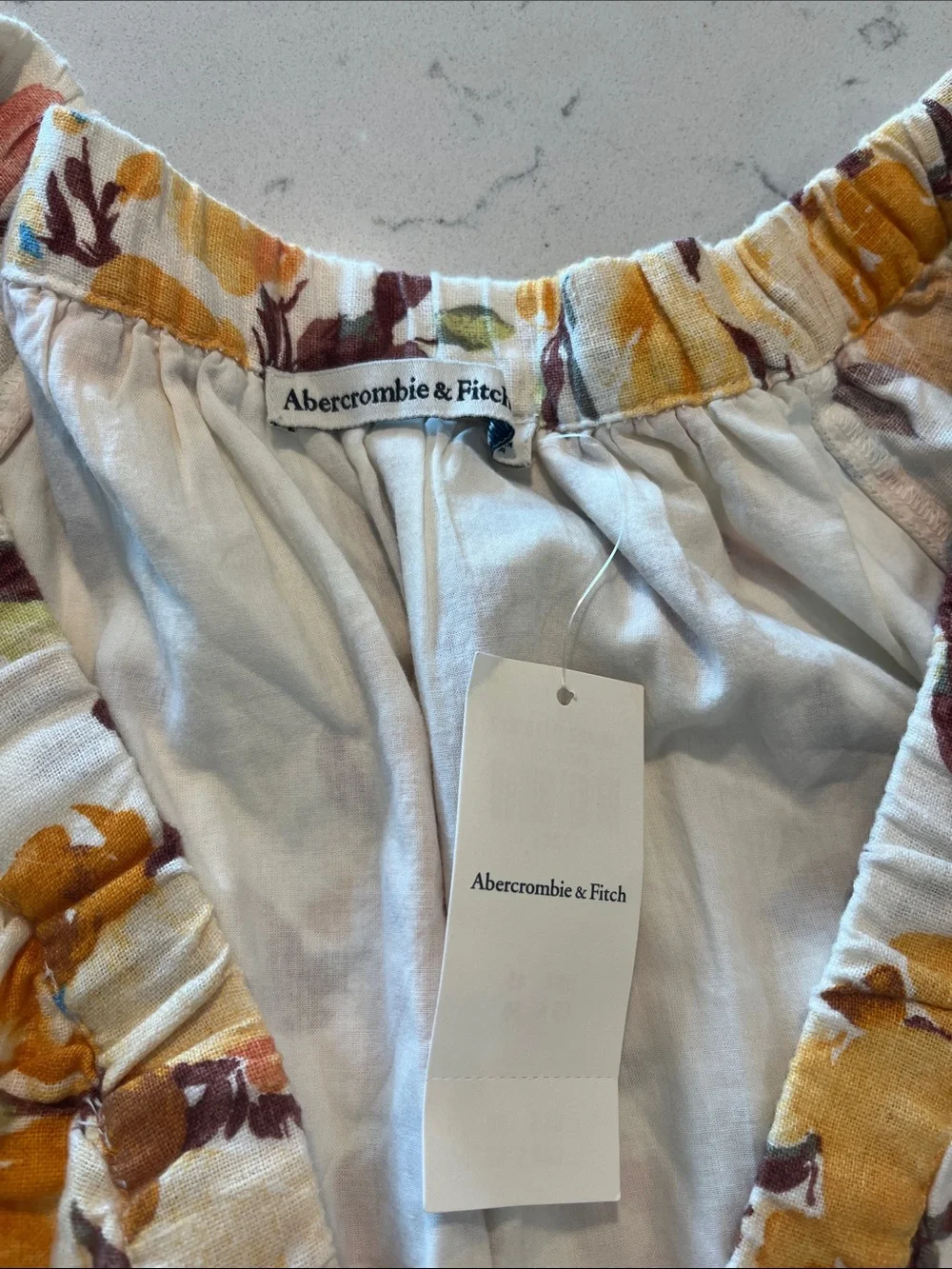 Abercrombie & Fitch Floral Puff Sleeve Top in White and Mustard